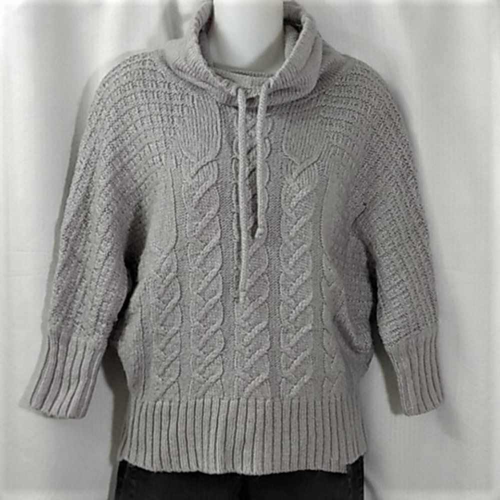 Ruby Moon Gray  Wool Blend Funnel Neck Cable Knit Dolman Sweater Size Small NWOT